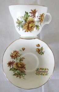 PLATILLO TAZA TÉ CORONA TRENT FLOR DEL MES NOVIEMBRE PERFECTO - Imagen 1 de 7