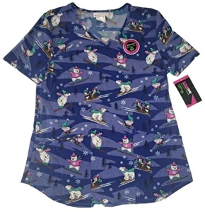Scrubstar Women's Winter Polar Bear & Penguin Christmas Scrub Top MEDIUM #C26 - Picture 1 of 4
