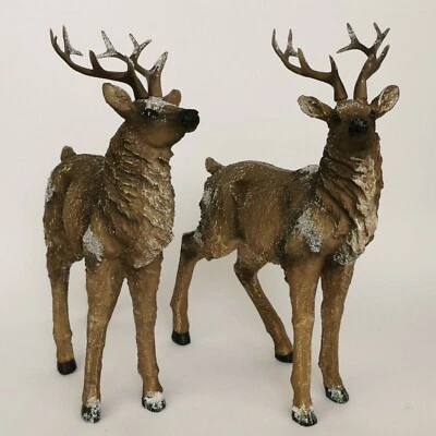 2er Set Hirsch Figur 25cm stehend lebensecht Geweih braun Jagd Deko Hirschkopf - Bild 1 von 4