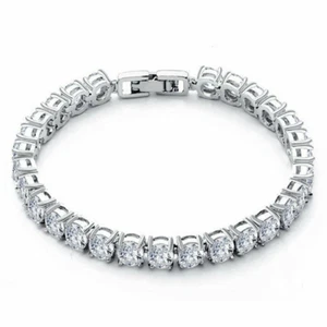White gold finish created diamond bracelet in leather Bracelet box gift idea - Picture 1 of 5