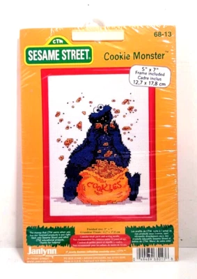 Janlynn Sesame Street Cookie Monster Cross Stitch Kit 68-13 New W/Frame 5x7 - Image 1 of 4