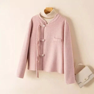New Chinese Style Womens Round Toe Short Wool Coats Slim Fit Button Jackets Size - Picture 1 of 27