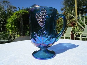 Vintage Indiana Glass Harvest Grape Pattern Pitcher in Iridescent Blue Carnival - Picture 1 of 10