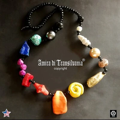 Fashion Necklace Primitive Jewelry Minimal Design Statement Station Rainbow Rare - Image 1 of 4