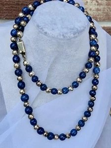 Old Sterling Silver & Lapis Beads 32” Necklace Mexico Taxco JMS 925 TM-65 86gr - Picture 1 of 7