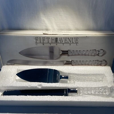 Fifth Avenue Crystal 2Pc 24% Lead Crystal & Stainless Knife & Server Wedding Box - Image 1 of 4