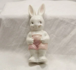 Vtg Irwin White Easter bunny dressed pink baby rattle 1950's hard plastic - Picture 1 of 8