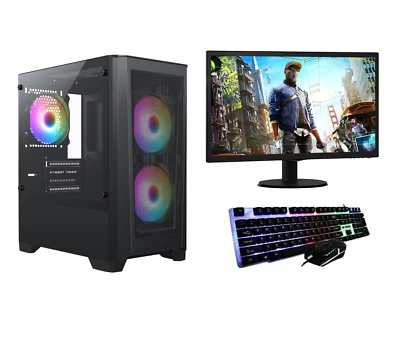 Fast Gaming PC Computer SET Monitor Quad Core i5 16GB 1TB Win 10 4GB 1050 Ti - Image 1 of 4