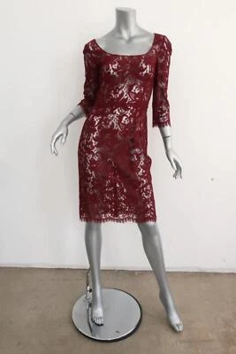 Dolce & Gabbana Lace Dress Dark Red Size 40 Scoop Neck 3/4 Sleeve - Image 1 of 4