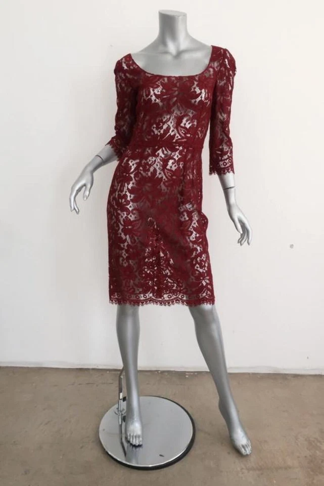 Dolce & Gabbana Lace Dress Dark Red Size 40 Scoop Neck 3/4 Sleeve - Image 1 of 4