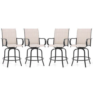 Outdoor Swivel Bar Stool Set of 4 w/Breathable Fabric & Heavy Duty Metal Frame - Picture 1 of 8