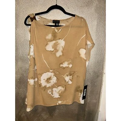 Top Donna Karan bronceado floral adorno de metal manga única Foto 1 de 4