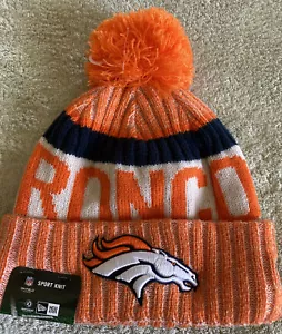 NUOVO Denver Broncos arancione New Era sul campo sport maglia polsino pom cappello foderato in pile - Foto 1 di 8