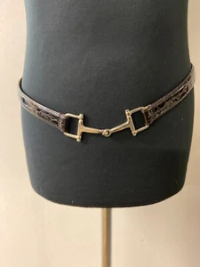 Men's '80s Vintage leather belt | brown hue with croc pattern | brass hardware - Picture 1 of 10