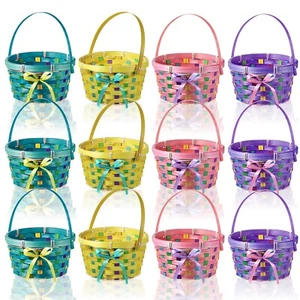 Yulejo Easter Woven Bamboo Basket Round Small Woven Basket with Handle Bucket... - Picture 1 of 7
