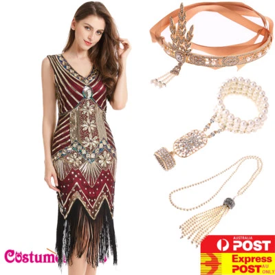Deluxe Ladies 20s 1920s Roaring Flapper Costume Sequin Gatsby 20's Fancy Dress - Image 1 of 4