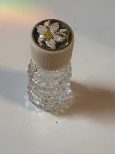 Vintage Hobnail Miniature Glass Perfume Bottle 2" empty W Glass Flower Top - Picture 1 of 4