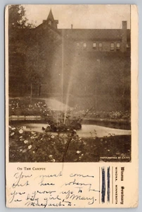 1909 Winona Minnesota Ladies Seminary Campus Fountain and Gardens MN Postcard - Picture 1 of 3