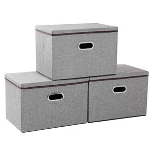 3xLarge Foldable Storage Boxes with Lid Home Clothes Organizer Fabric 45*30*30cm - Picture 1 of 12