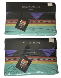 2 NOS Collier Campbell Frontier Twin Flat Sheets Multicolor Painterly New VTG - Picture 1 of 6