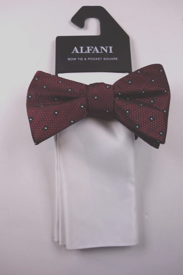 ALFANI Burgundy Red Polka Dot Bow Tie & White Pocket Square NEW - Image 1 of 1
