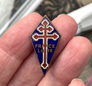 Vintage France Libre Enamel Pin Badge French Forces scross Lorraine Military - Picture 1 of 6
