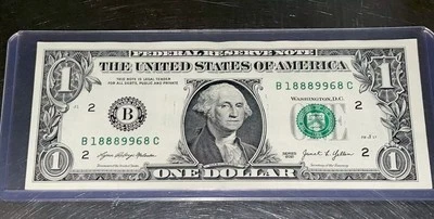 B 18889968 $ 1 Dollar  Fancy Serial Number Federal Reserve Currency Bank Note - Image 1 of 4