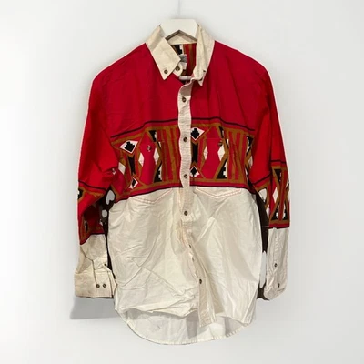 Express Rider Vintage Western Aztec Red Geometric Shirt Men's Size M - Image 1 of 4