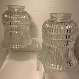 2 Vintage Lined Pattern Curved Bell Glass Shade - 2-1/4" Fitter - Steampunk! - Picture 1 of 3