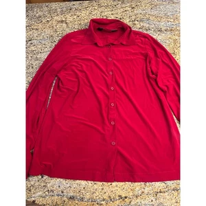 Norma Kamali Red Button Down Long Sleeve Shirt Top Blouse Size L Career Holiday - Picture 1 of 9