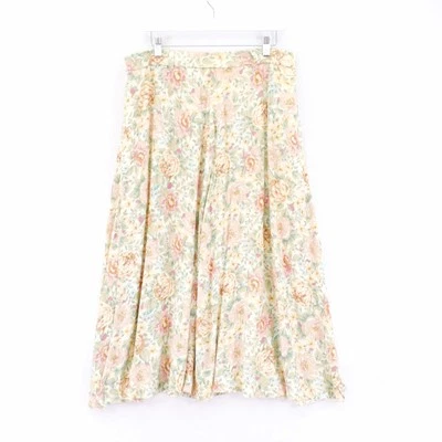 Liz Claiborne Sport Floral Flare Skirt Belt Loops Rayon Tan Pink Small 34 / 34 - Image 1 of 4