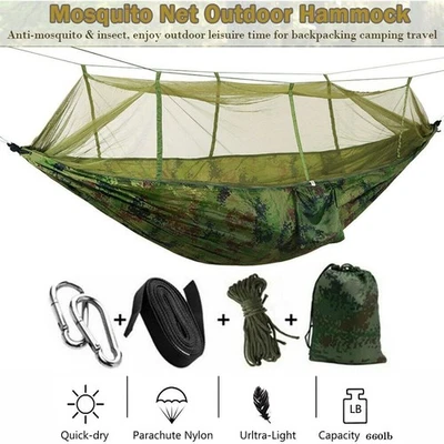 Tienda hamaca portátil para camping doble persona 660 lb con mosquitera cama colgante Foto 1 de 4