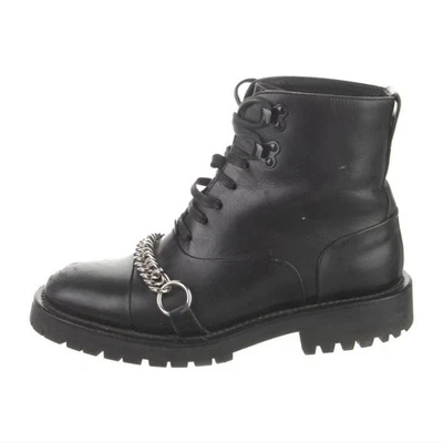 BURBERRY Barke chain-link accents combat Black Leather boots Women Sz 5 (IT 35) - Image 1 of 4
