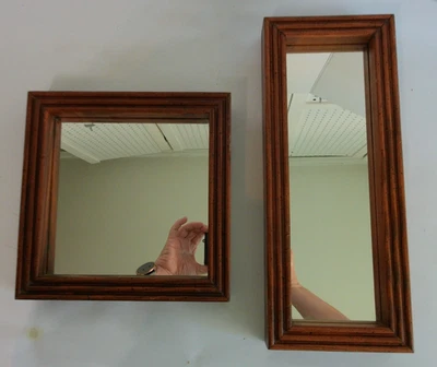 Vtg Lot of 2 Solid Dark Oak Framed Accent Mirrors Square and Rectangle - Image 1 of 4