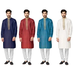 Mens Jacquard Kurta Pajama Salwar Kameez Indian Outfit - GR860 - Picture 1 of 34