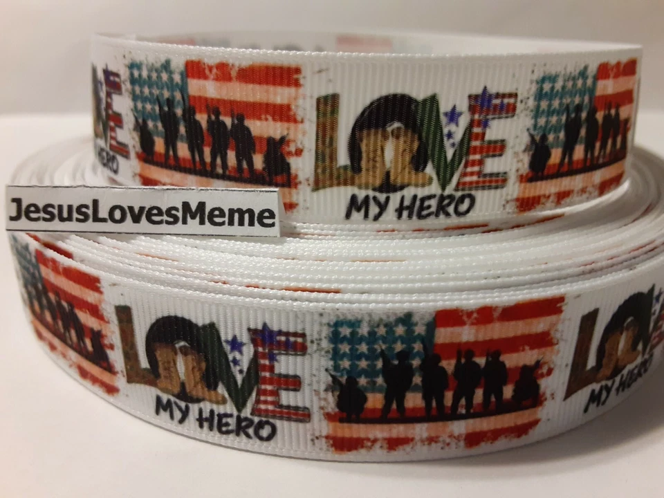 Grosgrain Ribbon Love My Hero Armed Services Patriotic Home of the Brave 7/8" - Image 1 of 1