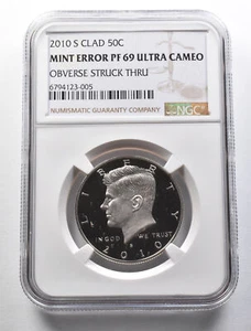 PF69 UCam 2010-S CLAD Kennedy Half Dollar Mint Error OBV Struck Thru NGC *5673 - Picture 1 of 3