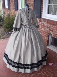Victorian 1860s Wedding Dress Civil War Southern Bell Dress Medieval Ball Gown - Picture 1 of 9