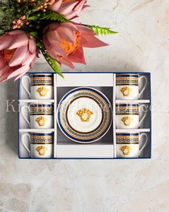 Capri Greek Key 12pcs European Style Espresso Cup Set with Elegant Gift Box - Picture 1 of 5