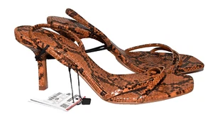 Zara Basic Brown Snake Print Leather Strappy Slide Sandal Heels Eu 40 US 9M NWT - Picture 1 of 10