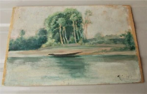 Quadro Olio tavola GIACOMO GIORGIS Barca sulla riva - 30x20 cm 1887-1959 - Picture 1 of 3