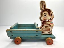 Vintage 1949 Fisher-Price 404 Easter Bunny Cart Wooden Pull Toy - Original
