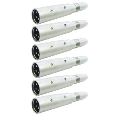 6x XLR 3P Male to 1/4" 6.35mm Stereo Female Adapter Converter Connector Nickel - Image 1 of 3