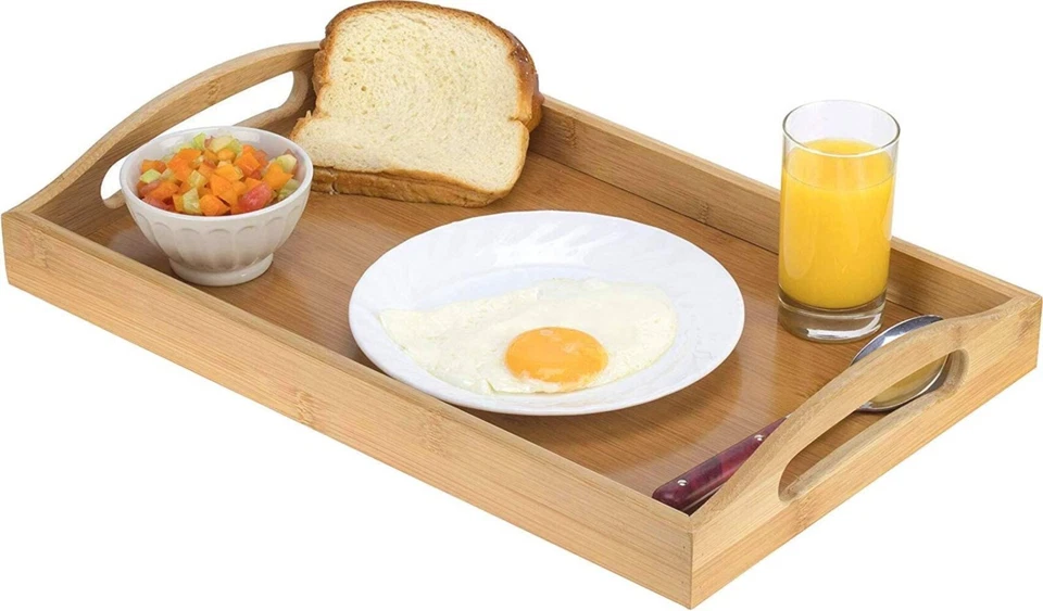 Serving Tray Bamboo - Wooden Tray with Handles Great for Dinner Trays, Tea Tray - Image 1 of 4