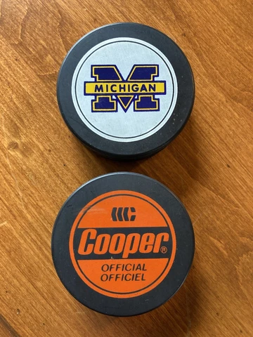 (2) Vintage Cooper Hockey Pucks - University Of Michigan Wolverines Rare Cover