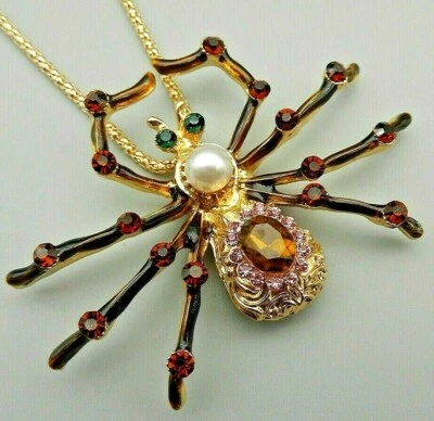 Tarantula SPIDER Jewel Rhinestone PEARL Costume HALLOWEEN Pendant Brooch TOPAZ - Image 1 of 4