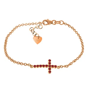 14K. SOLID GOLD CROSS BRACELET WITH NATURAL RUBIES - Picture 1 of 21