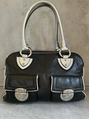MARC JACOBS ‘Blake’ Women’s Black Leather Shoulder Bag Silver Piping + Handles - Image 1 of 4