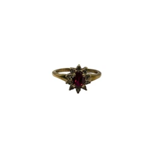 9ct 9k Yellow Gold Created Red Ruby And Diamond Ladies Ring Size K1/2. Brand New - Picture 1 of 9