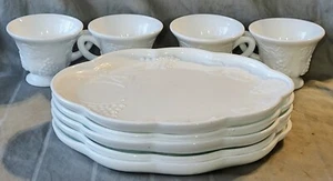 Set of 6 Vintage Indiana Colony Milk Glass Snack Plates/Cups Harvest Grapes EUC - Picture 1 of 3